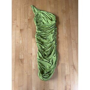 Shein Green One-Shoulder Ruched Midi Dress – Statement Silhouette